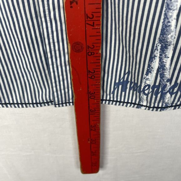 American Eagle Shirt Mens Sz L Palm Tree Button Up Blue Stripe Long Sleeve - Picture 8 of 14